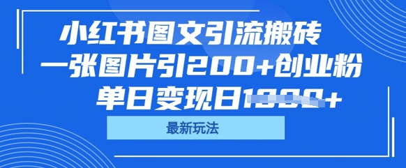 小红书图文引流搬砖，一张图片引200+创业粉，单日变现日数张-豪合科技站