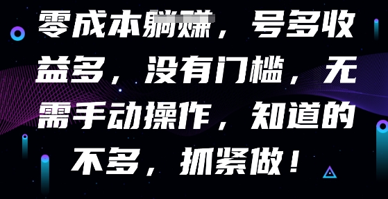 零成本全自动，号多收益多，没有门槛，无需手动-豪合科技站