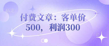 付费文章：客单价500，利润300-豪合科技站