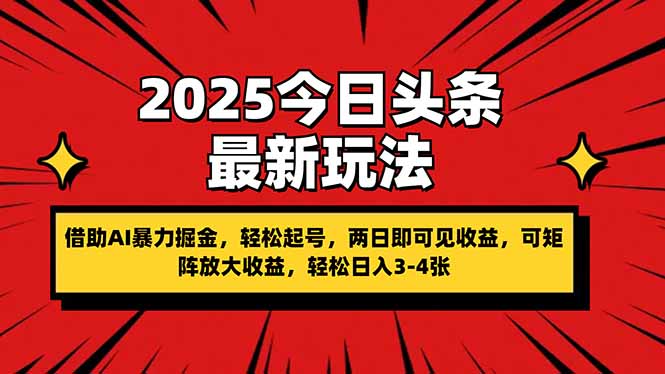 （14306期）2025今日头条最新玩法，借助AI暴力掘金，轻松起号，两日即可见收益，可...-豪合科技站