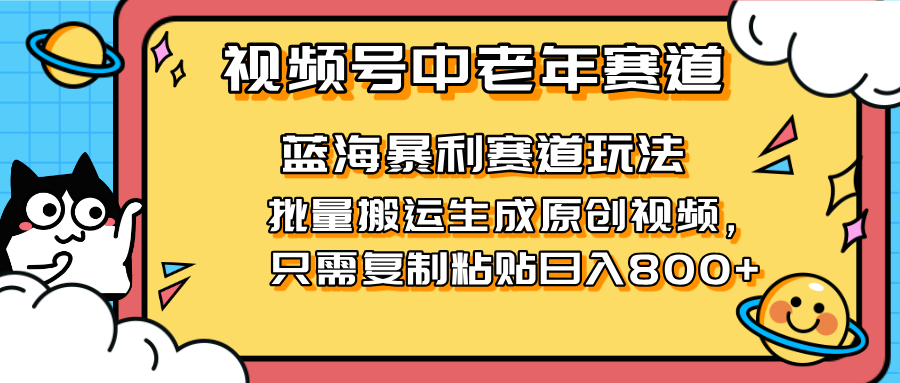（14314期）2025视频号中老年短视频蓝海暴利风口！复制粘贴搬运视频单日赚800+，无...-豪合科技站