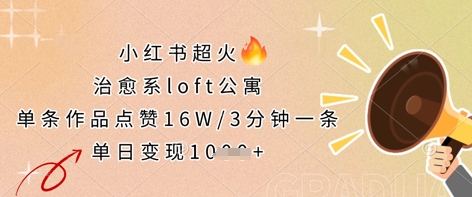 小红书超火的治愈系loft公寓，单条作品点赞16W，3分钟一条，单日变现数张-豪合科技站